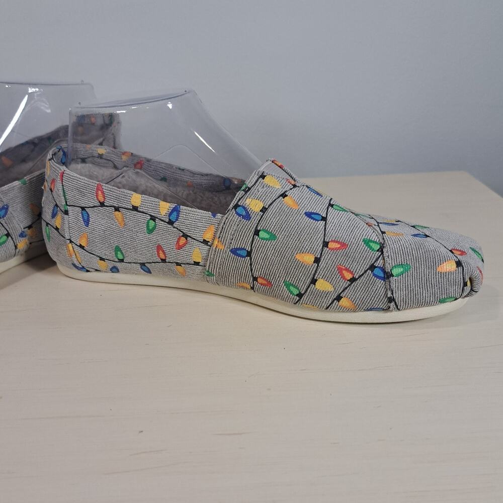 Toms Corduroy Grey Christmas Light Slip on Holiday Shoes Women's Size 8 - Picture 5 of 10